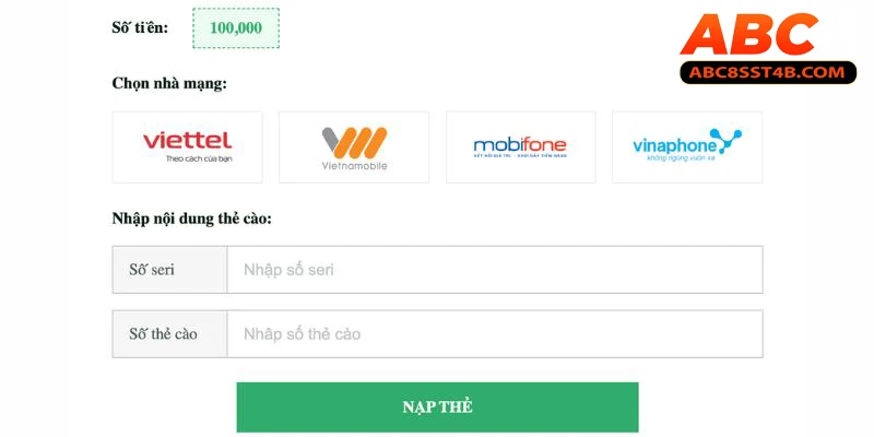 Dùng thẻ cào để nạp tiền với hạn mức tối đa 1 triệu đồng